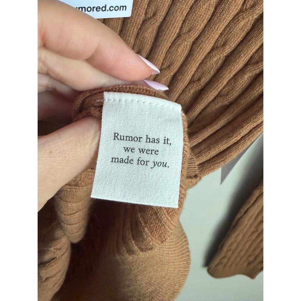 Rumored Wool/Cashmere Blend Crew Neck Cable Knit Polo Club Sweater Camel S NWT - Picture 8 of 10